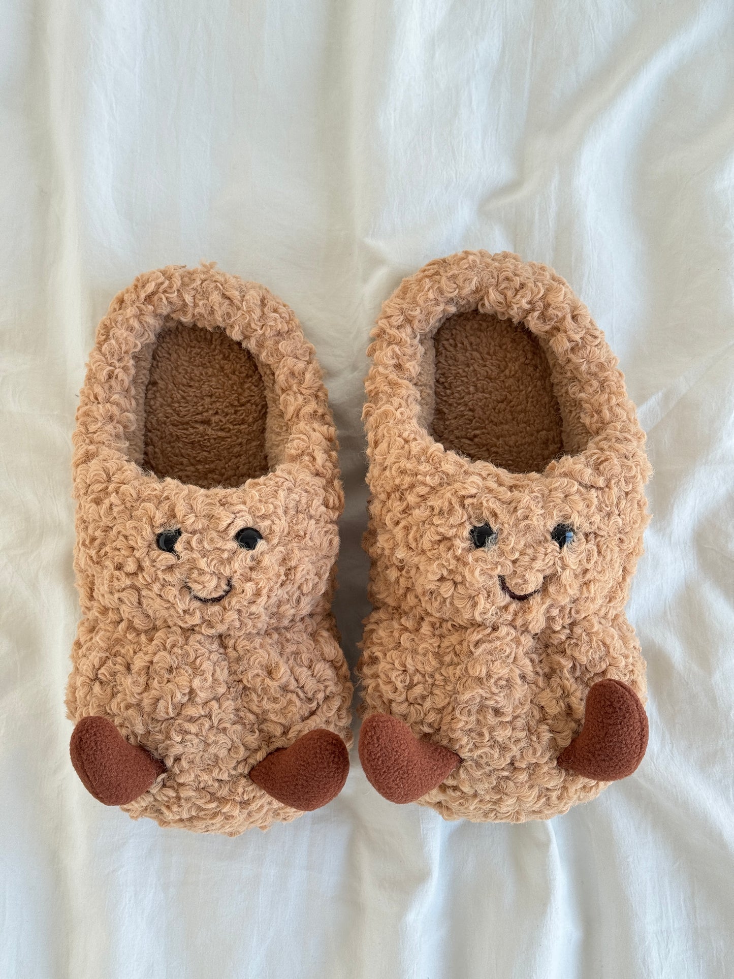 Peanut Fuzzy Scuff Slippers Soft Comfy Memory Foam Non-slip Indoor House Shoes