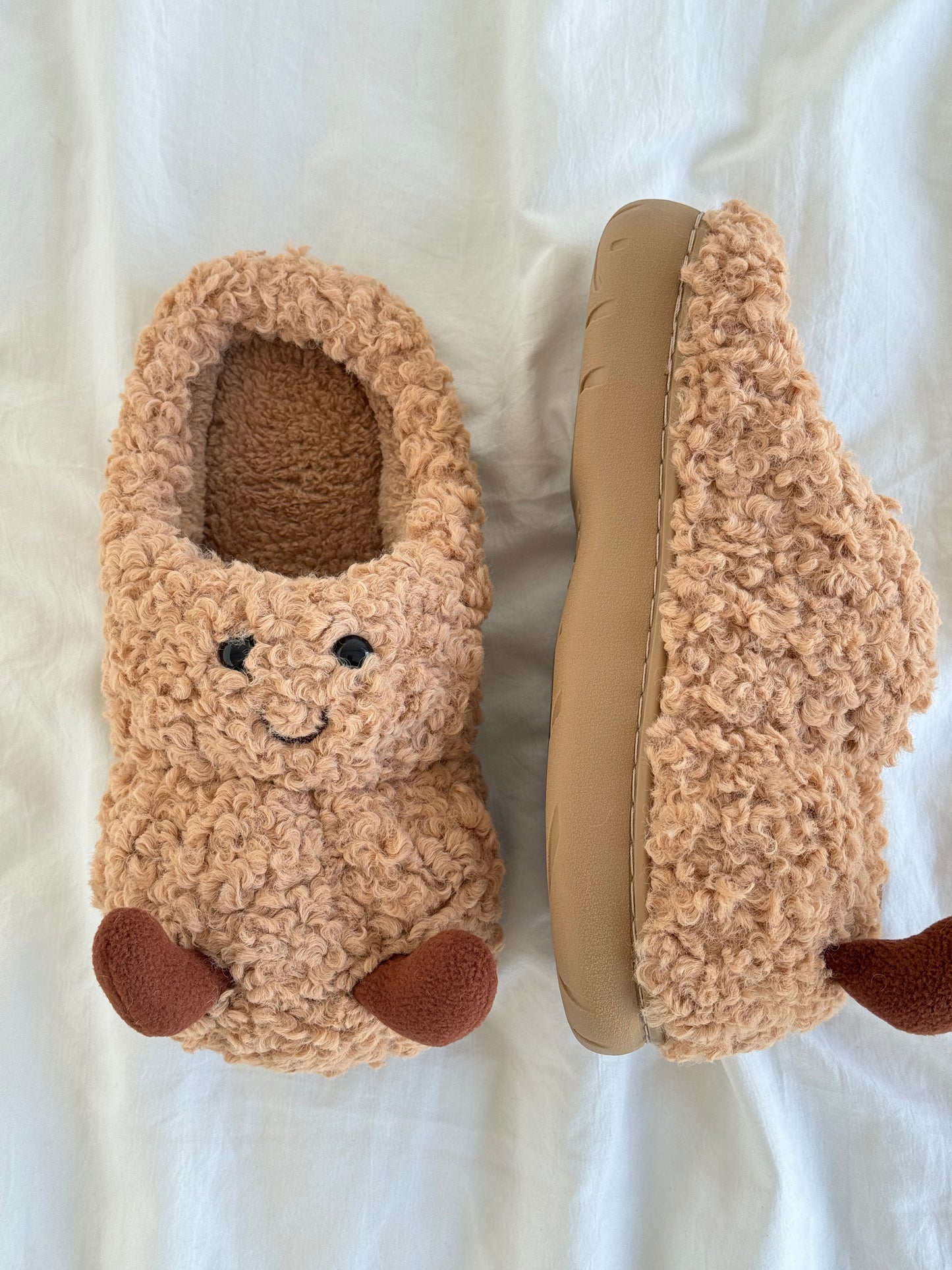 Peanut Fuzzy Scuff Slippers Soft Comfy Memory Foam Non-slip Indoor House Shoes