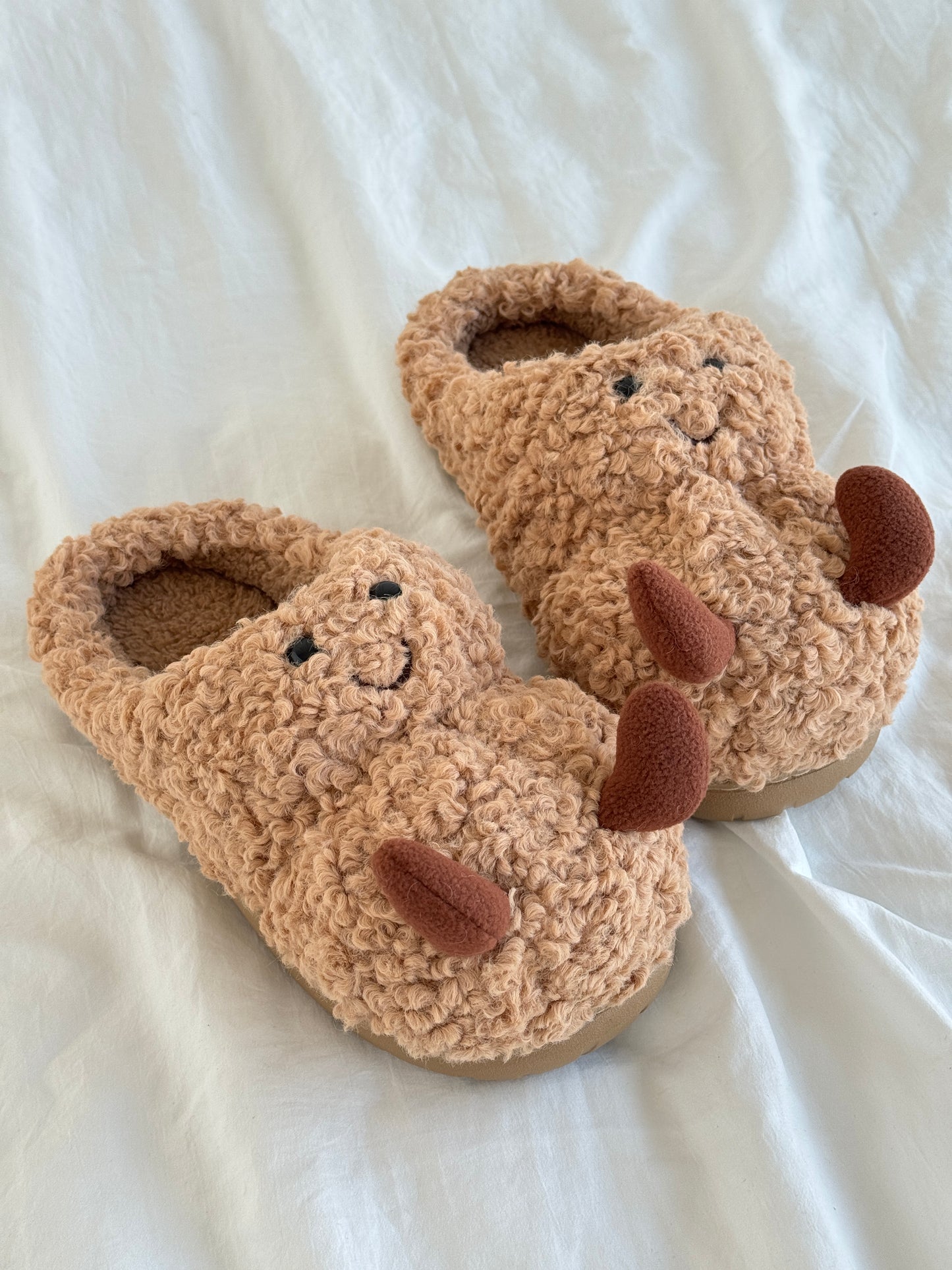 Peanut Fuzzy Scuff Slippers Soft Comfy Memory Foam Non-slip Indoor House Shoes