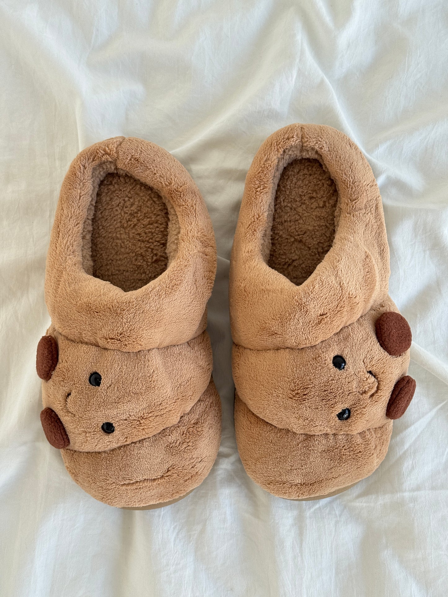 Croissant Fuzzy Scuff Slippers Soft Comfy Memory Foam Non-slip Indoor House Shoes