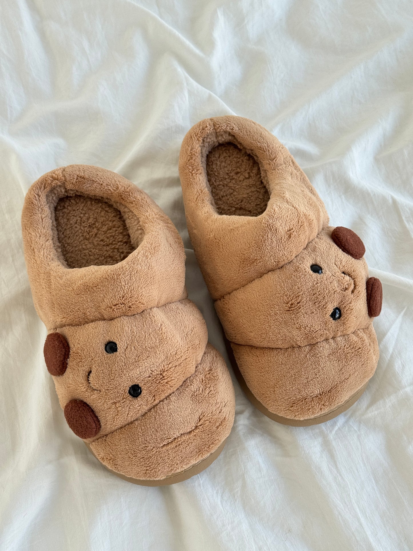 Croissant Fuzzy Scuff Slippers Soft Comfy Memory Foam Non-slip Indoor House Shoes