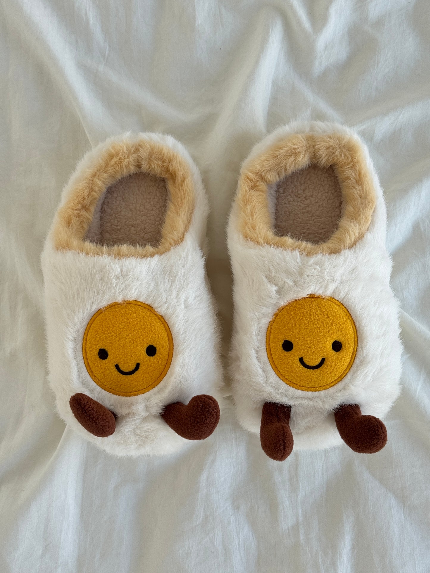 Fried Egg Fuzzy Scuff Slippers Soft Comfy Memory Foam Non-slip Indoor House Shoes