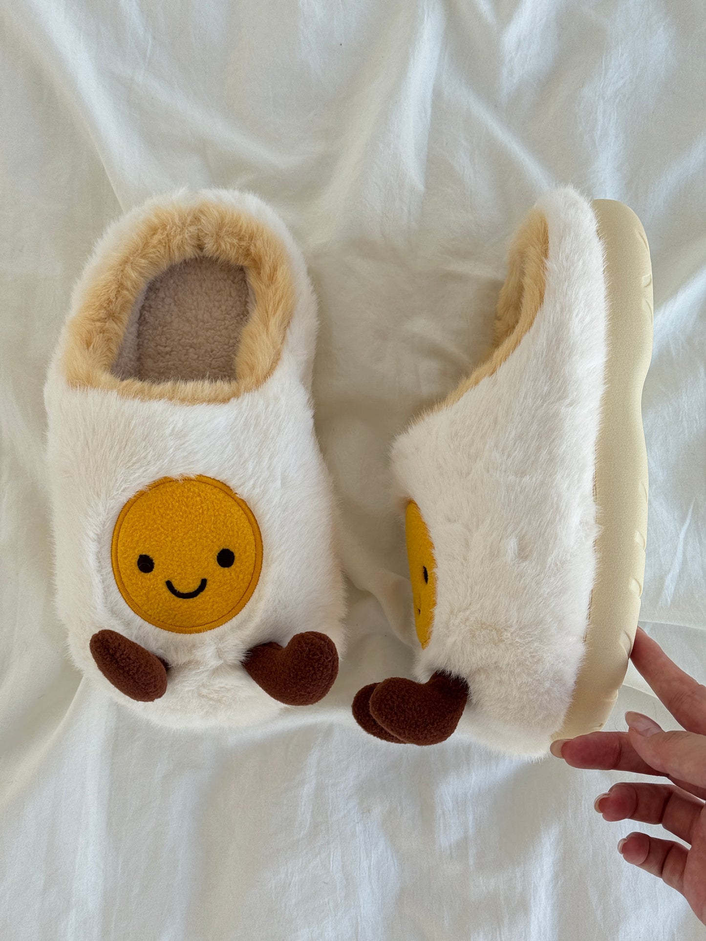 Fried Egg Fuzzy Scuff Slippers Soft Comfy Memory Foam Non-slip Indoor House Shoes