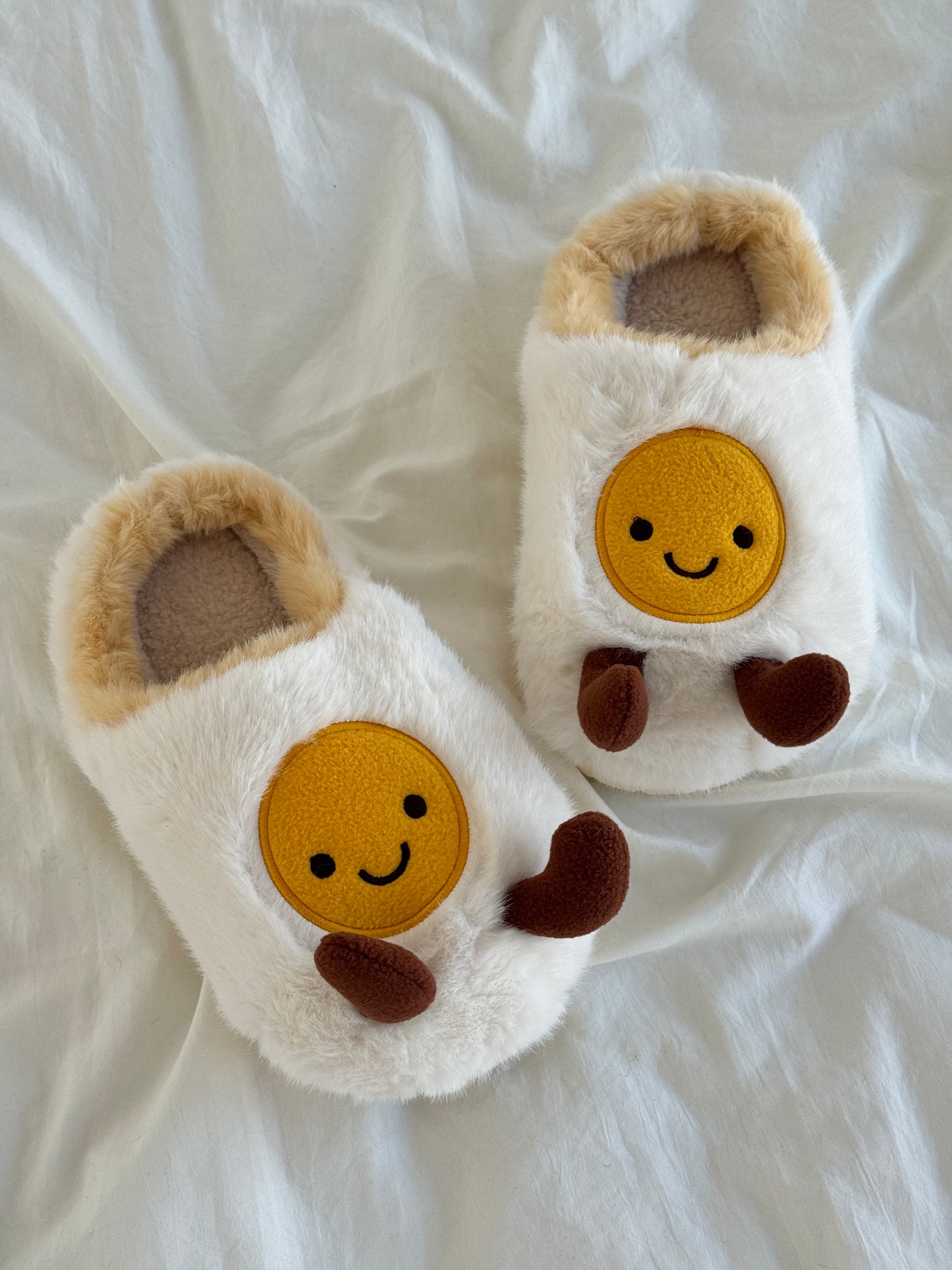 Fried Egg Fuzzy Scuff Slippers Soft Comfy Memory Foam Non-slip Indoor House Shoes