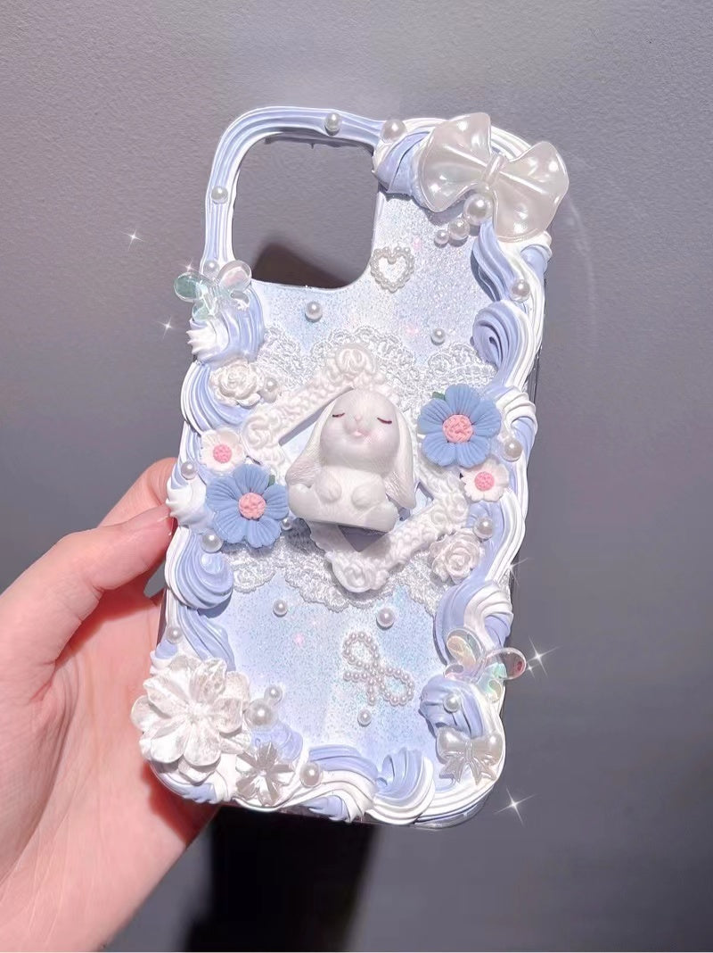 Baroque | Blue Vintage DIY Decoden Handmade Custom Cream Phone Case for iPhone Samsung | Phone Cover Accessories
