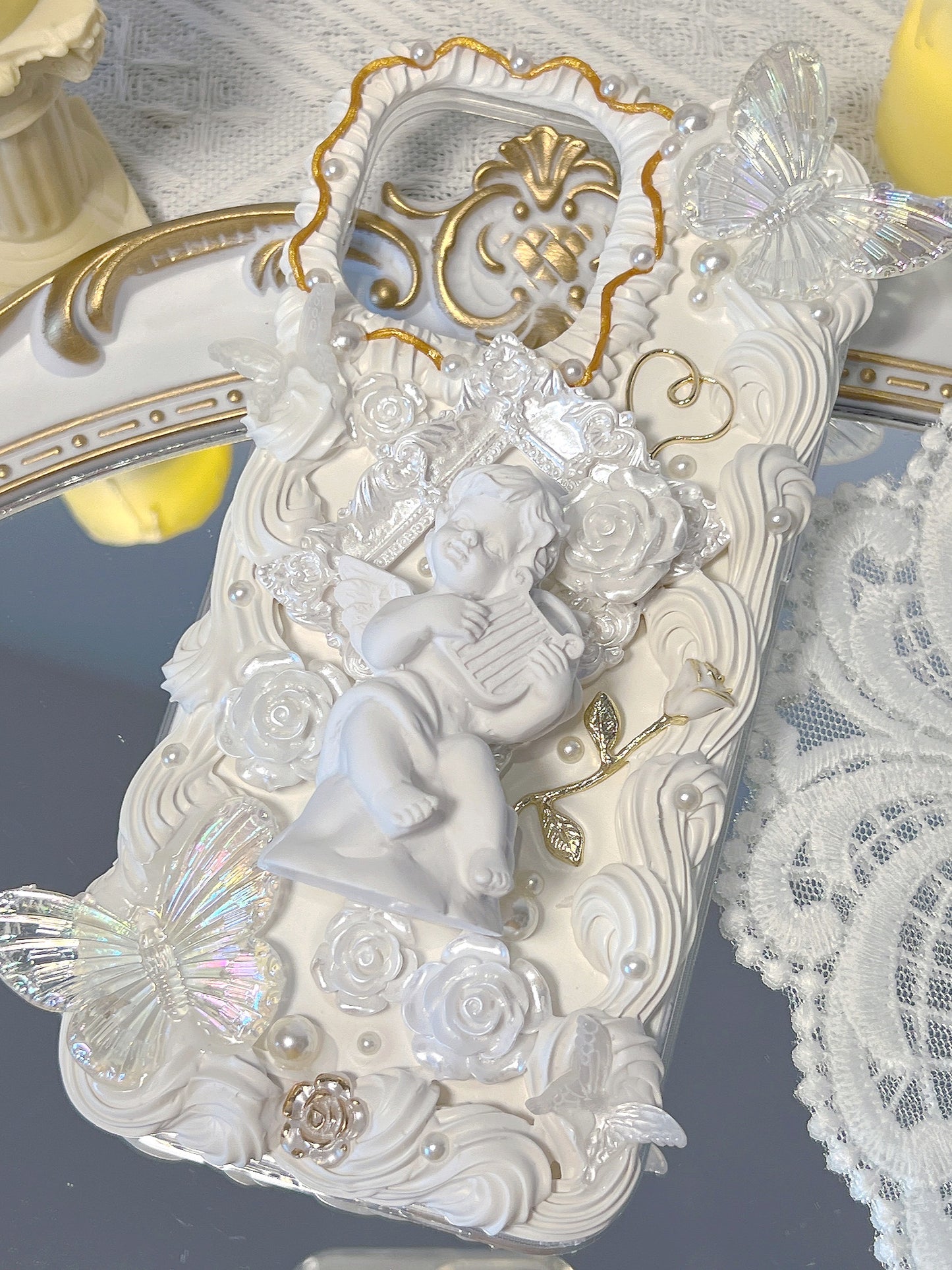 Baroque | White Vintage DIY Decoden Handmade Custom Cream Phone Case for iPhone Samsung | Phone Cover Accessories