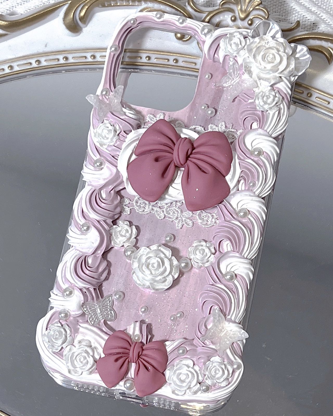 Baroque | Pink Vintage DIY Decoden Handmade Custom Cream Phone Case for iPhone Samsung | Phone Cover Accessories