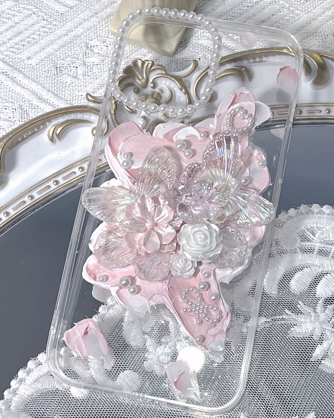 Baroque | Pink Vintage DIY Decoden Handmade Custom Cream Phone Case for iPhone Samsung | Phone Cover Accessories