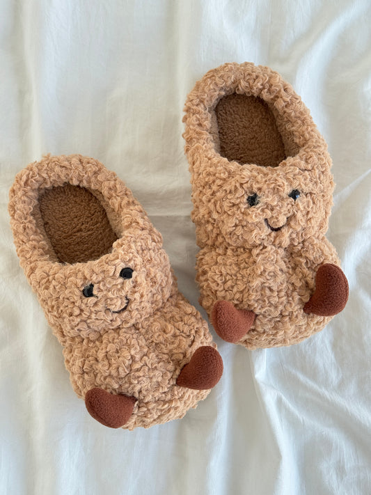 Peanut Fuzzy Scuff Slippers Soft Comfy Memory Foam Non-slip Indoor House Shoes