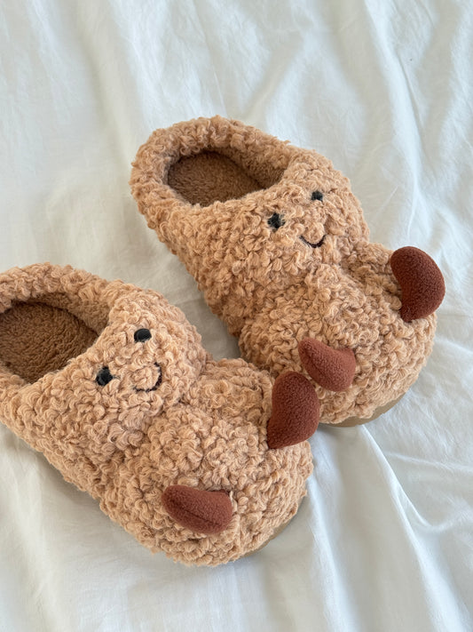 Peanut Fuzzy Scuff Slippers Soft Comfy Memory Foam Non-slip Indoor House Shoes