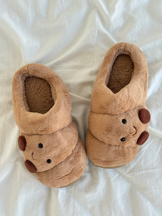 Croissant Fuzzy Scuff Slippers Soft Comfy Memory Foam Non-slip Indoor House Shoes