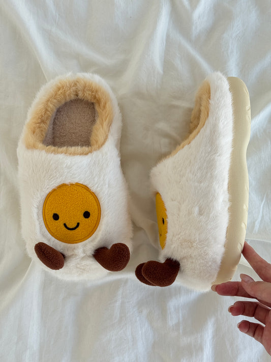 Fried Egg Fuzzy Scuff Slippers Soft Comfy Memory Foam Non-slip Indoor House Shoes