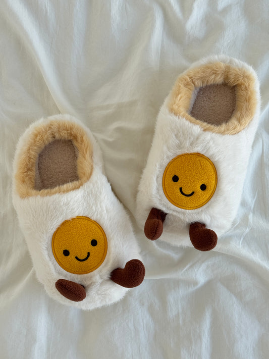 Fried Egg Fuzzy Scuff Slippers Soft Comfy Memory Foam Non-slip Indoor House Shoes