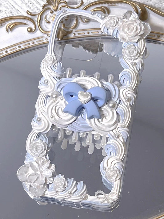 Baroque | Blue Vintage DIY Decoden Handmade Custom Cream Phone Case for iPhone Samsung | Phone Cover Accessories