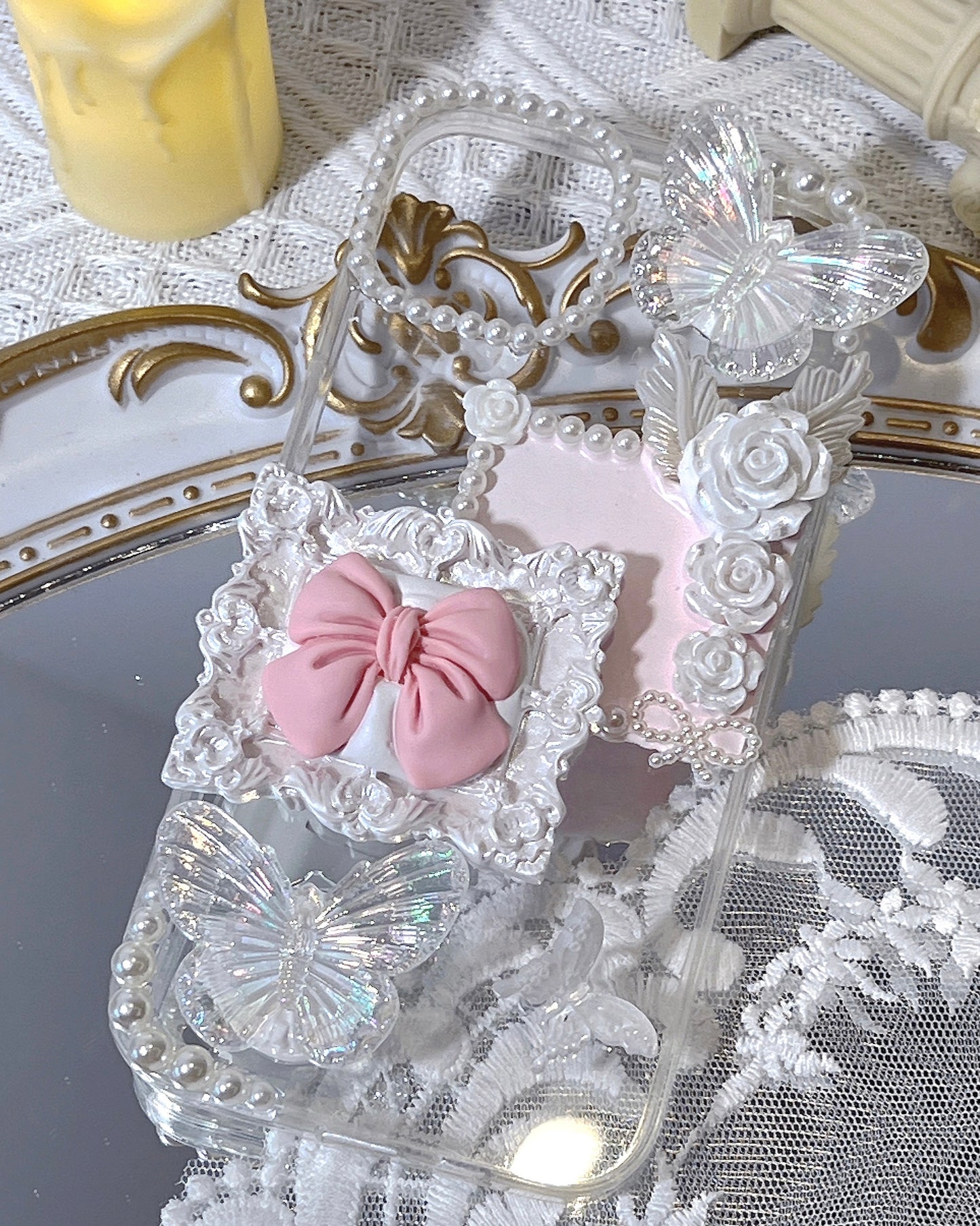 Baroque | Pink Vintage DIY Decoden Handmade Custom Cream Phone Case for iPhone Samsung | Phone Cover Accessories