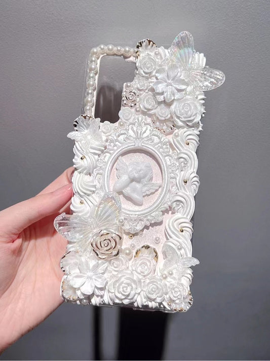 Baroque | White Vintage DIY Decoden Handmade Custom Cream Phone Case for iPhone Samsung | Phone Cover Accessories