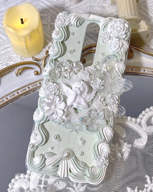 Baroque | Green Vintage DIY Decoden Handmade Custom Cream Phone Case for iPhone Samsung | Phone Cover Accessories